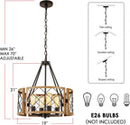 D19'' Farmhouse Chandelier for Dining Room 4-Light Adjustable
