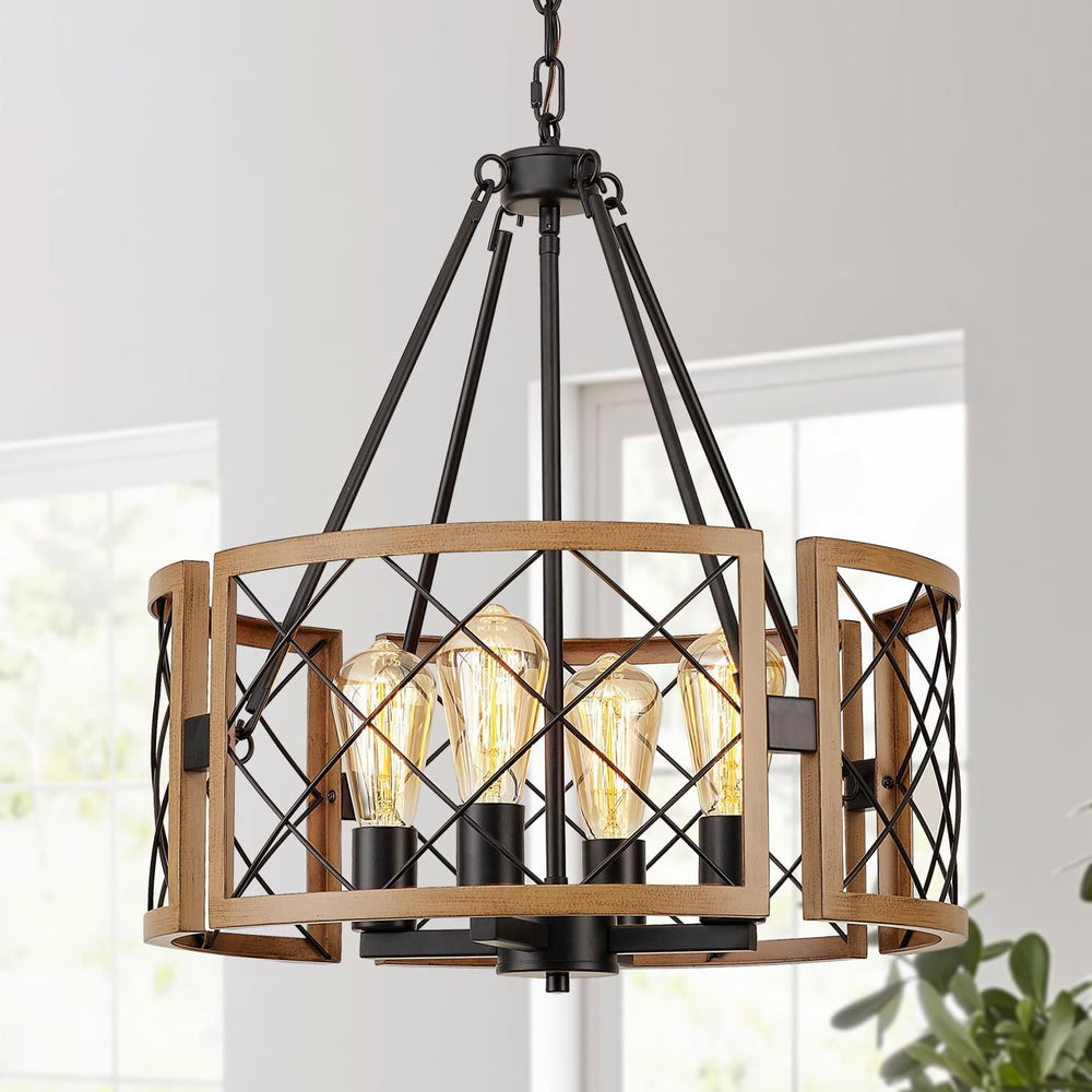 D19'' Farmhouse Chandelier for Dining Room 4-Light Adjustable