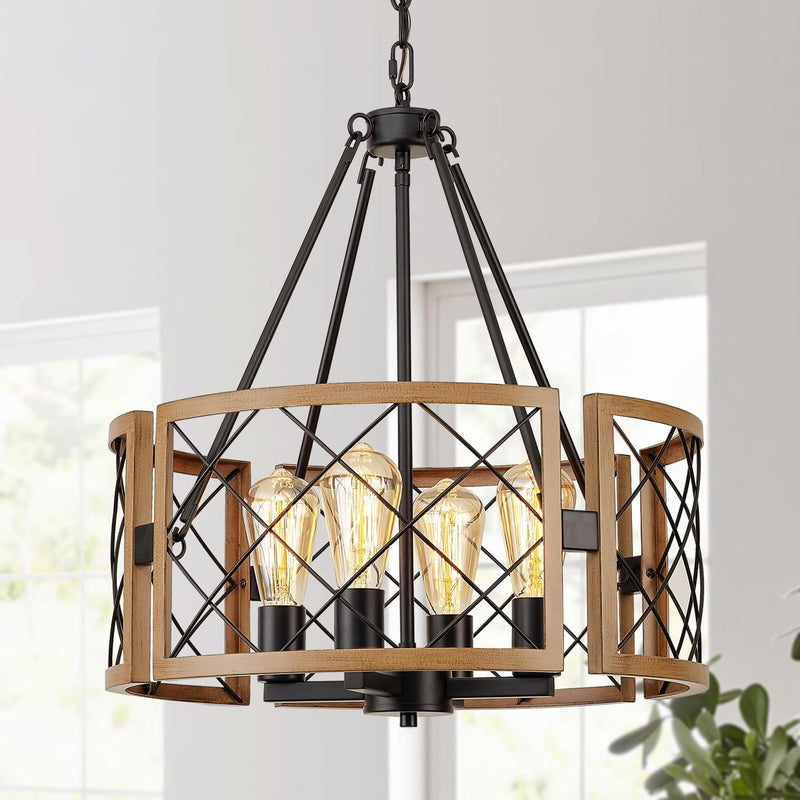 D19'' Farmhouse Chandelier for Dining Room 4-Light Adjustable