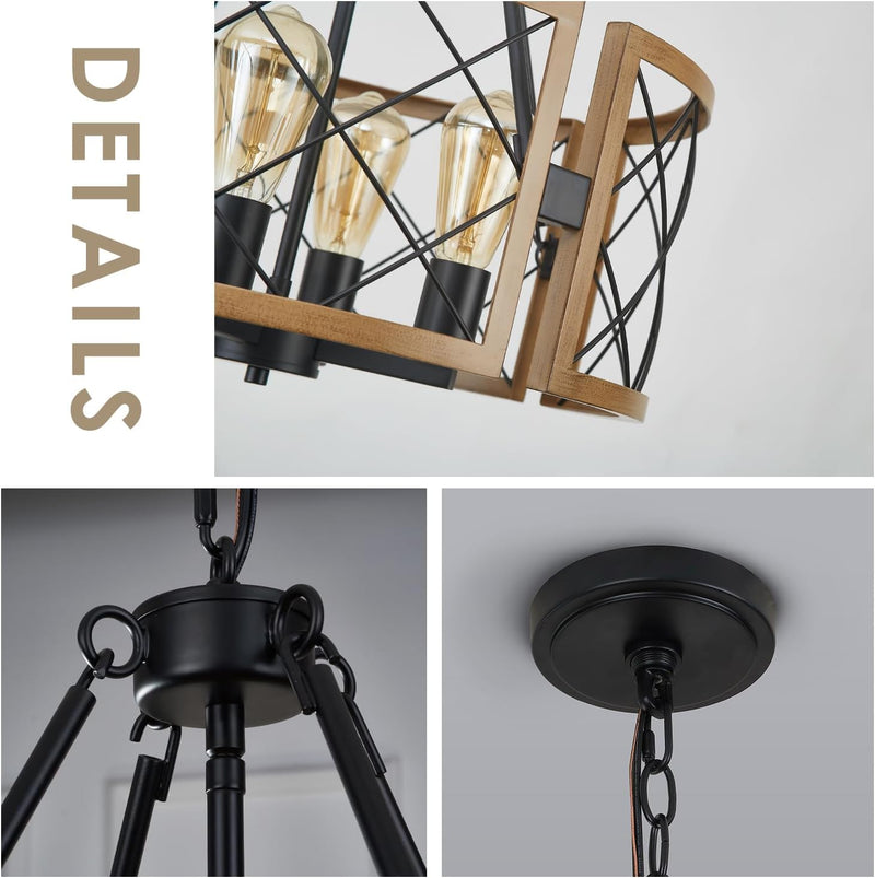 D19'' Farmhouse Chandelier for Dining Room 4-Light Adjustable