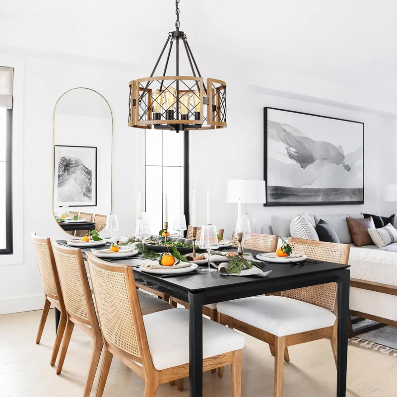D19'' Farmhouse Chandelier for Dining Room 4-Light Adjustable