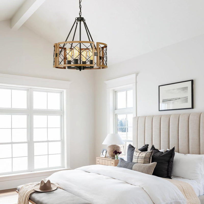 D19'' Farmhouse Chandelier for Dining Room 4-Light Adjustable