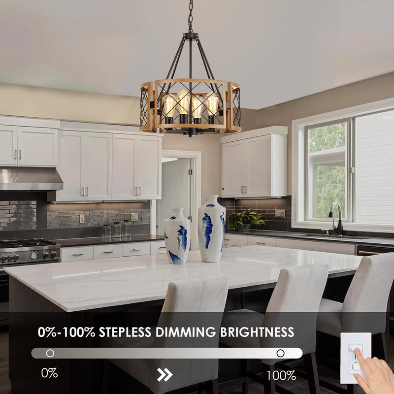 D19'' Farmhouse Chandelier for Dining Room 4-Light Adjustable