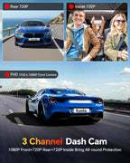 Dash Cam Front and Rear Inside 3 Channel