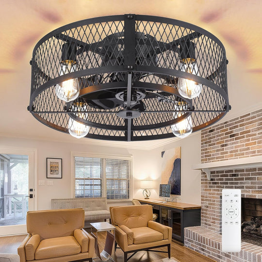 Depuley Caged Ceiling Fan with Light: 20 Inch