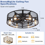 Depuley Caged Ceiling Fan with Light: 20 Inch