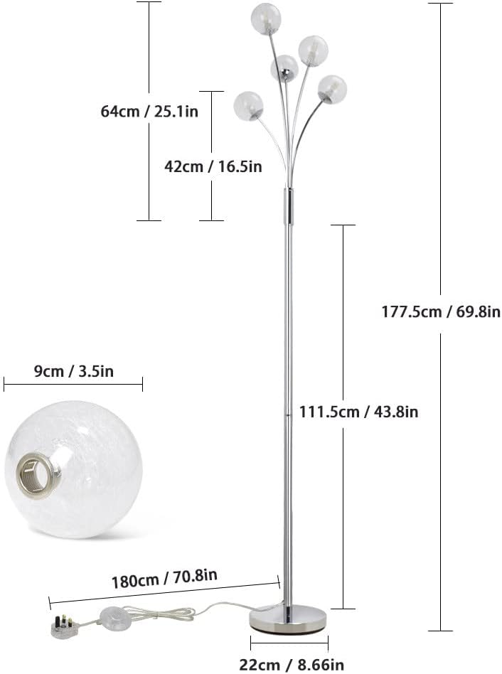 LED Floor Lamp with Frosted Glass Globe 3000K