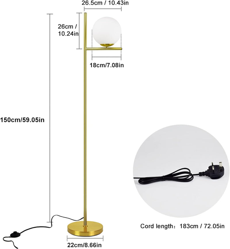 LED Floor Lamp with Frosted Glass Globe 3000K