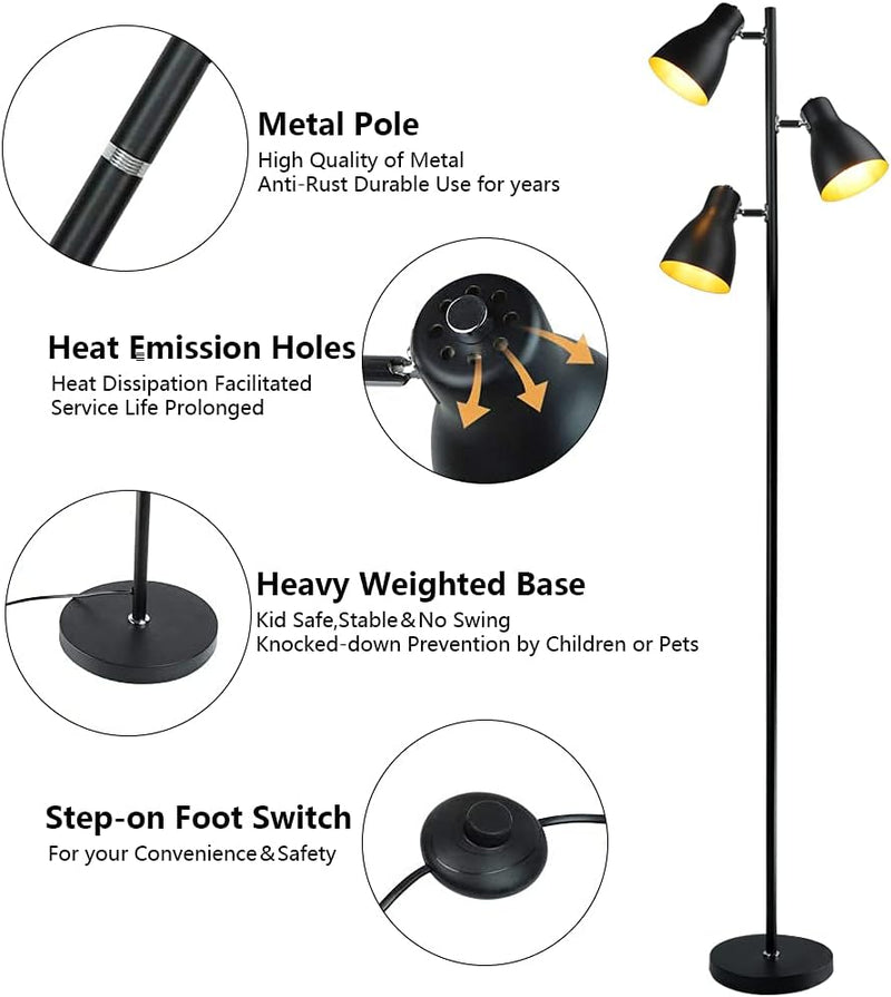 LED Floor Lamp with Frosted Glass Globe 3000K