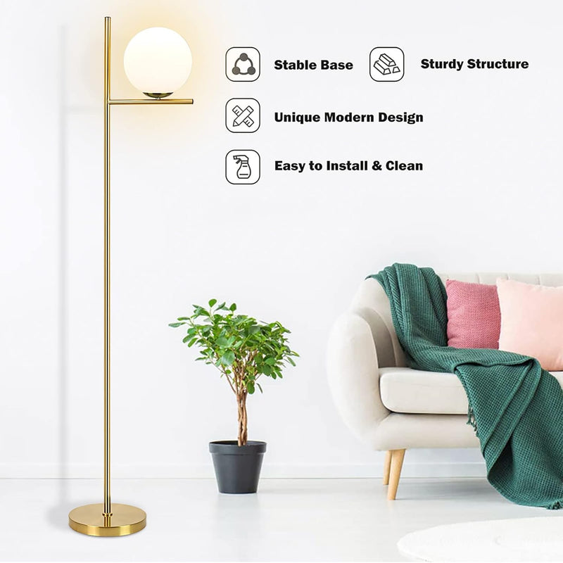 LED Floor Lamp with Frosted Glass Globe 3000K