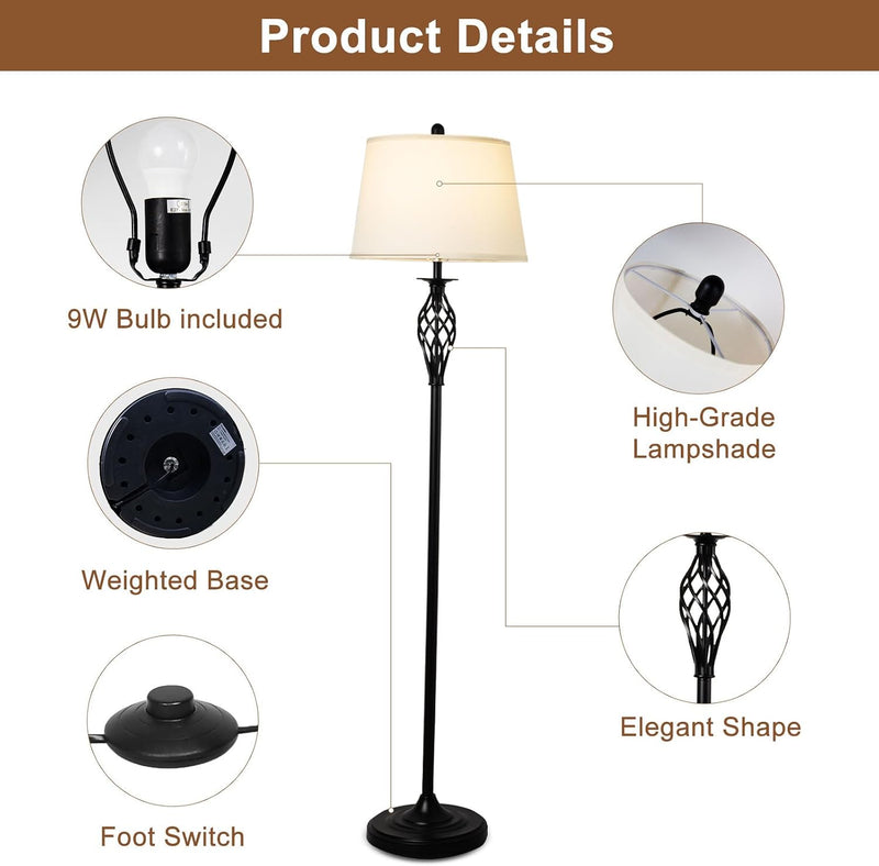 LED Floor Lamp with Frosted Glass Globe 3000K