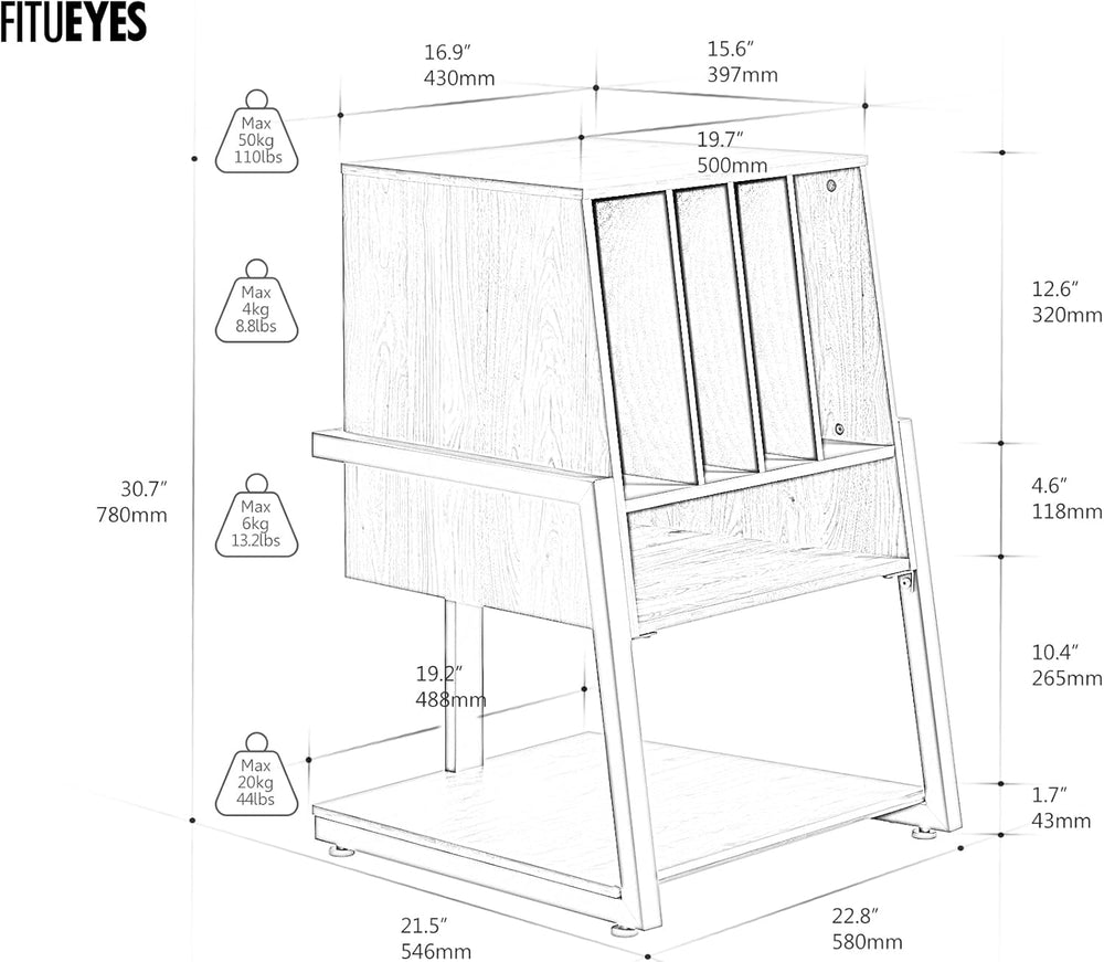 Design Record Player Stand 4-Tier Wooden Shelves Turntable