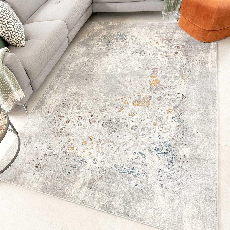 Designer Distressed Classic Floral Medallion Living Room Carpet