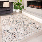 Designer Distressed Tribal Diamond Thick Polyester Carpet Rug