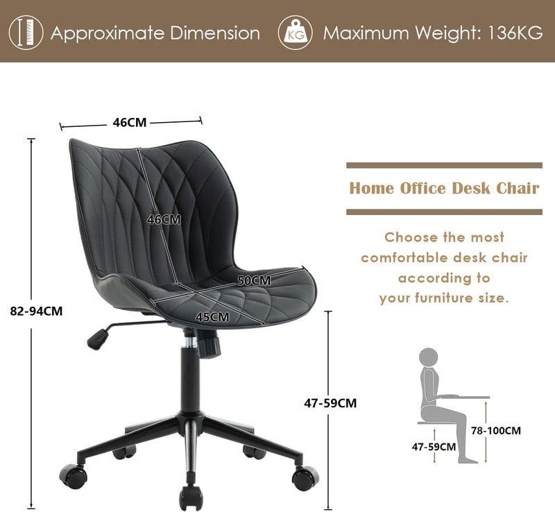 Desk Chair Adjustable Home Office with Wheels PU