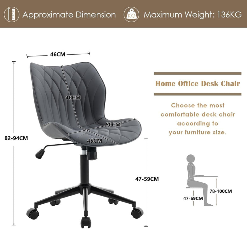 Desk Chair Adjustable Home Office with Wheels PU