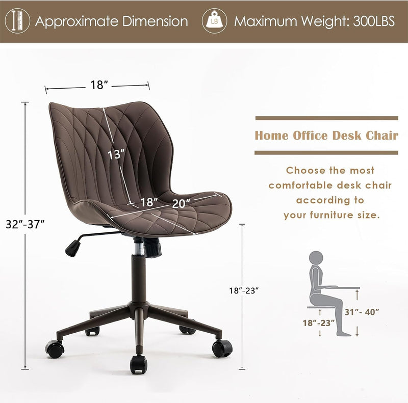 Desk Chair Adjustable Home Office with Wheels PU