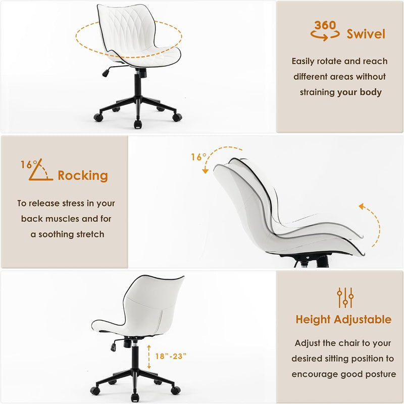 Desk Chair Adjustable Home Office with Wheels PU