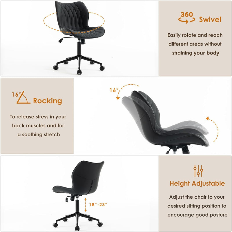 Desk Chair Adjustable Home Office with Wheels PU