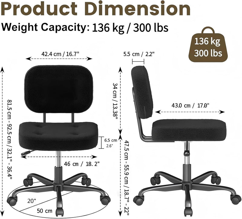Desk Chair Adjustable Swivel Task Seat Teddy-Fleece