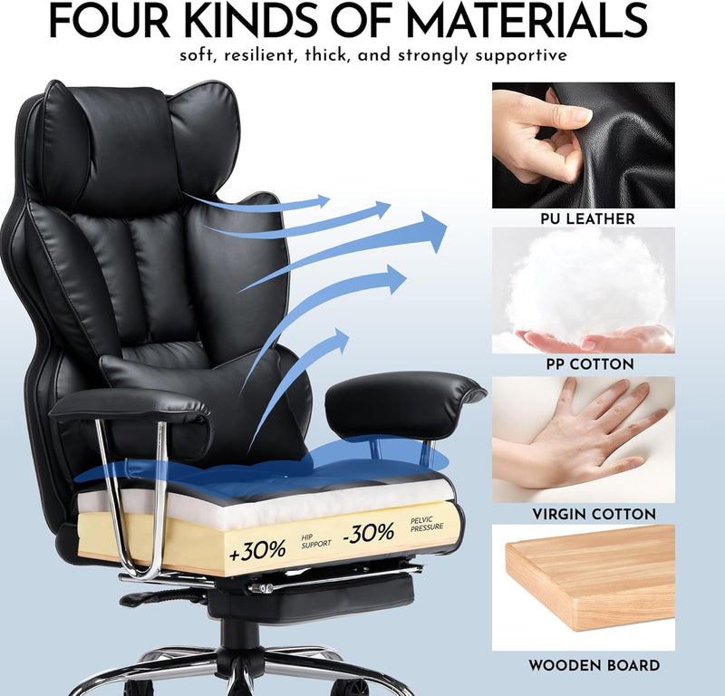 Desk Office Chair Big and Tall PU Leather