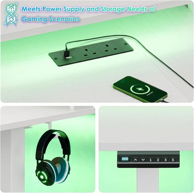 Desk U Shaped with LED Lights Power