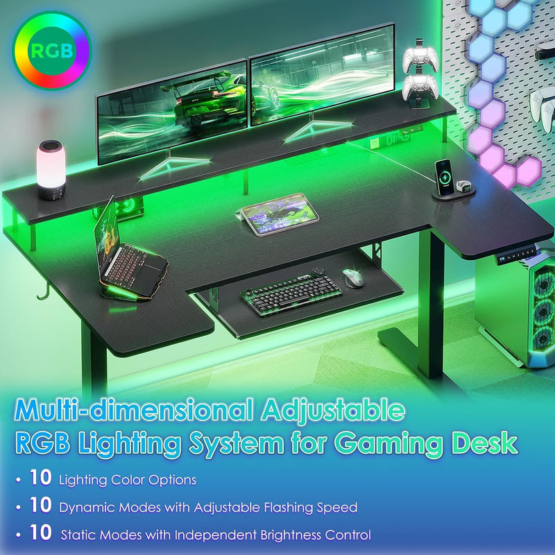 Desk U Shaped with LED Lights Power