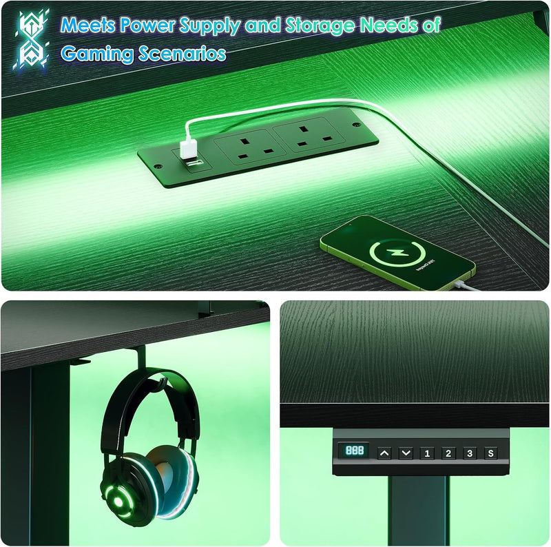 Desk U Shaped with LED Lights Power