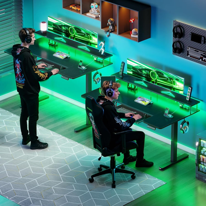 Desk U Shaped with LED Lights Power