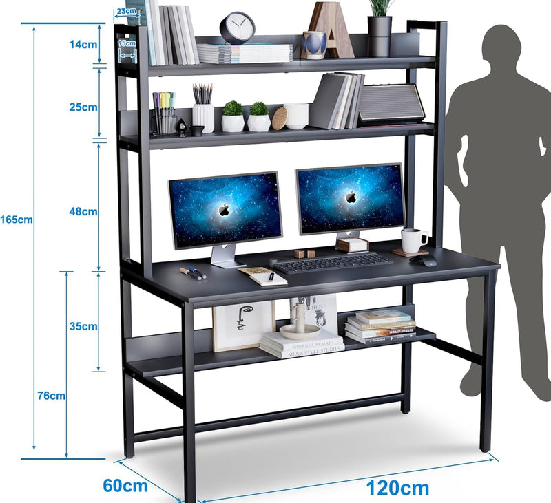 Desk with Shelves Computer 3-Tier Storage