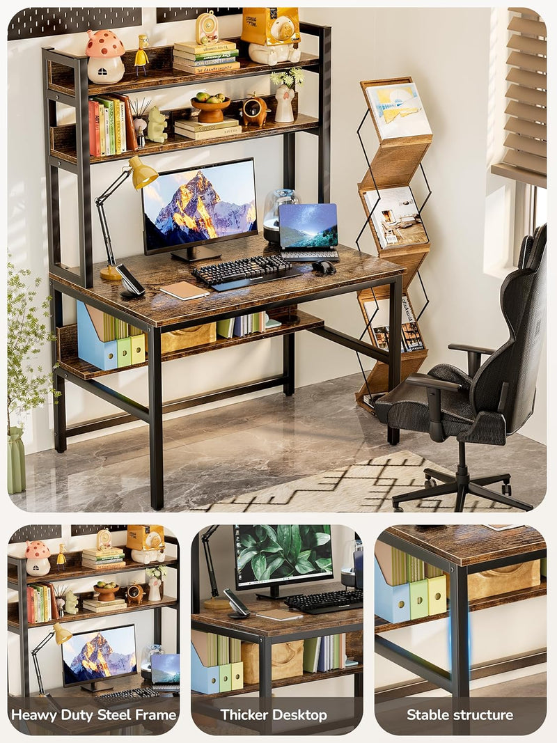 Desk with Shelves Computer 3-Tier Storage