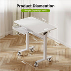 Desk with Wheels Pneumatic Height Adjustable 88x50CM