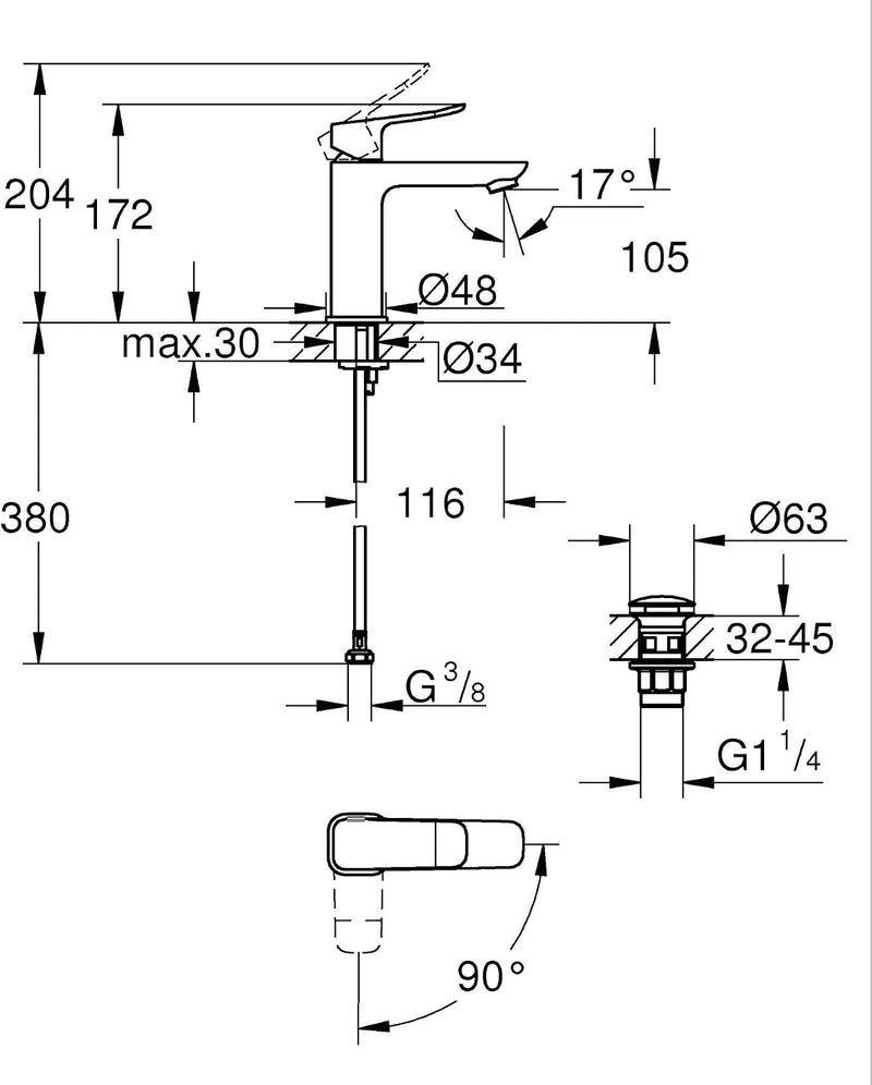 Dice Lever Basin Mixer with Push-Open Waste Set