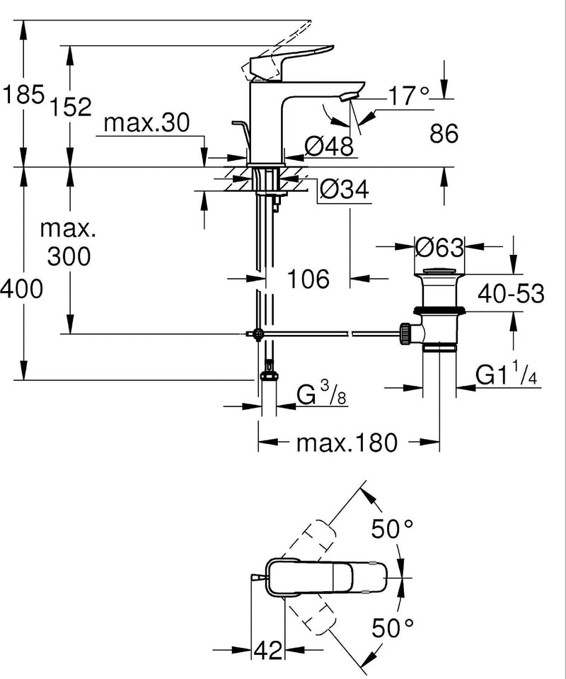 Dice Single Lever Basin Mixer Tap with Pop-Up