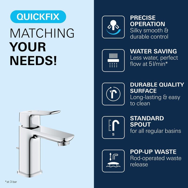 Dice Single Lever Basin Mixer Tap with Pop-Up