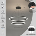 Dimmable LED Modern Chandelier 2 Ring Adjustable Hanging