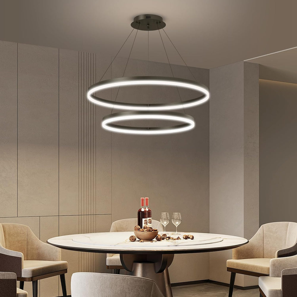Dimmable LED Modern Chandelier 2 Ring Adjustable Hanging