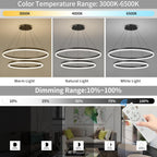 Dimmable LED Modern Chandelier 2 Ring Adjustable Hanging