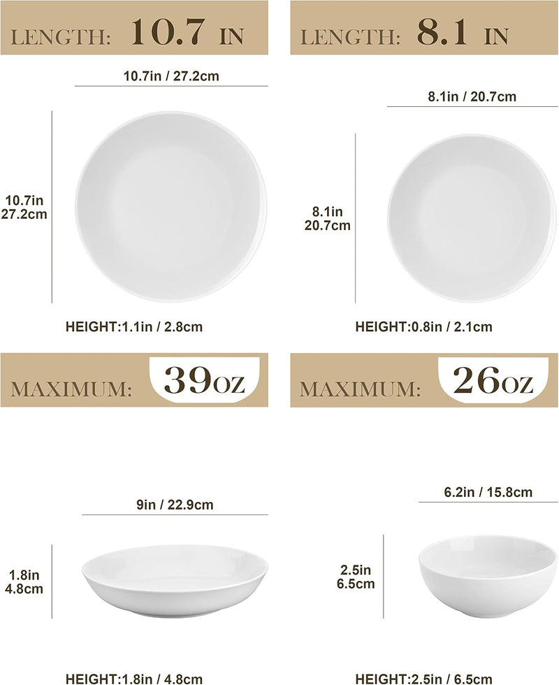Dinner Sets 24-Piece Porcelain Plates and Bowls Set