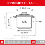 Dish 12L 18 10 Stainless Steel Induction