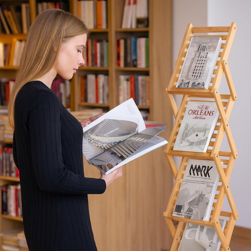 Display Sales Folding Bamboo Brochure Stand A4 Free-Standing