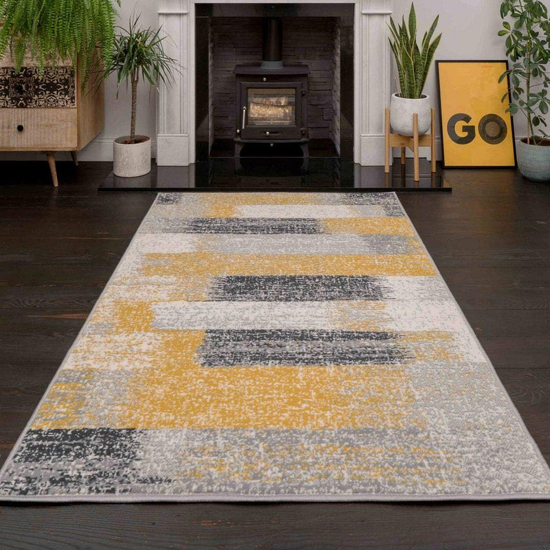 Distressed Abstract Living Room Carpet Runner Rug Modern