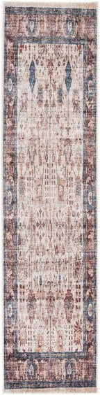 Distressed Tribal Style Neutral Cotton Area Rug Machine