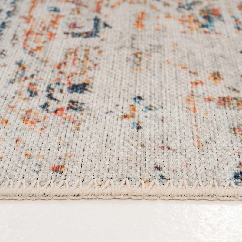 Distressed Tribal Style Neutral Cotton Area Rug Machine