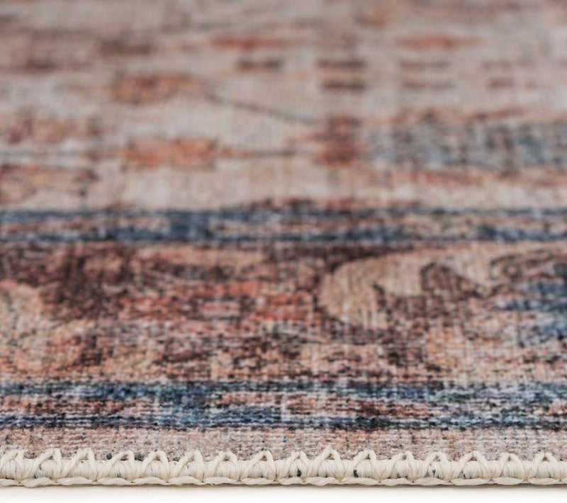 Distressed Tribal Style Neutral Cotton Area Rug Machine