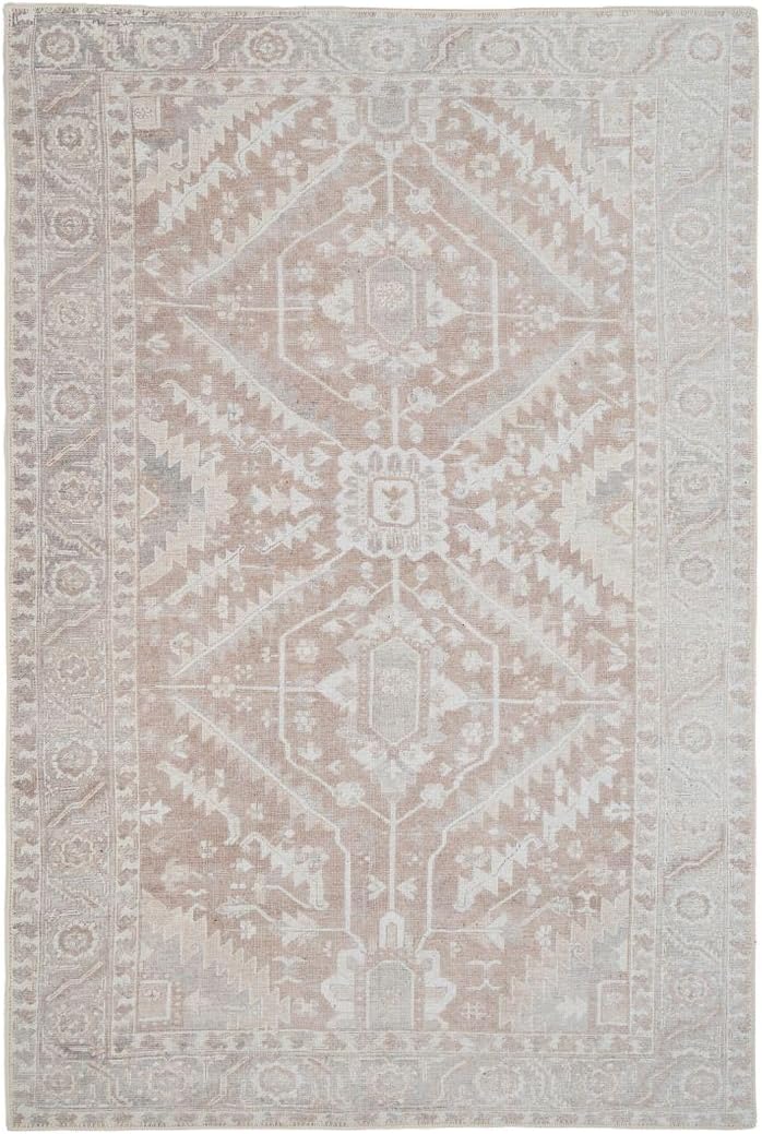 Distressed Tribal Style Neutral Cotton Area Rug Machine