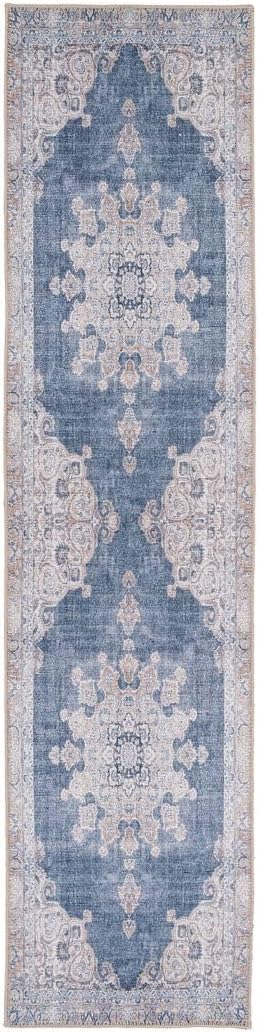 Distressed Tribal Style Neutral Cotton Area Rug Machine