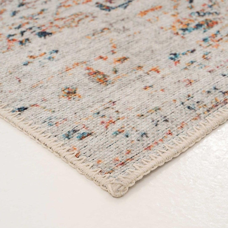 Distressed Tribal Style Neutral Cotton Area Rug Machine