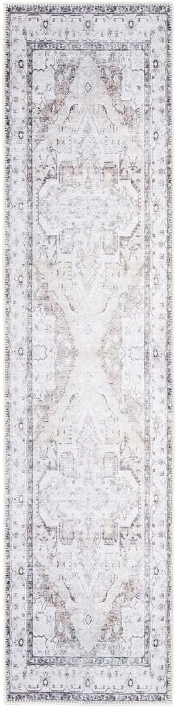Distressed Tribal Style Neutral Cotton Area Rug Machine