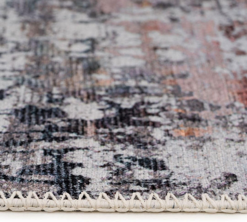 Distressed Tribal Style Neutral Cotton Area Rug Machine